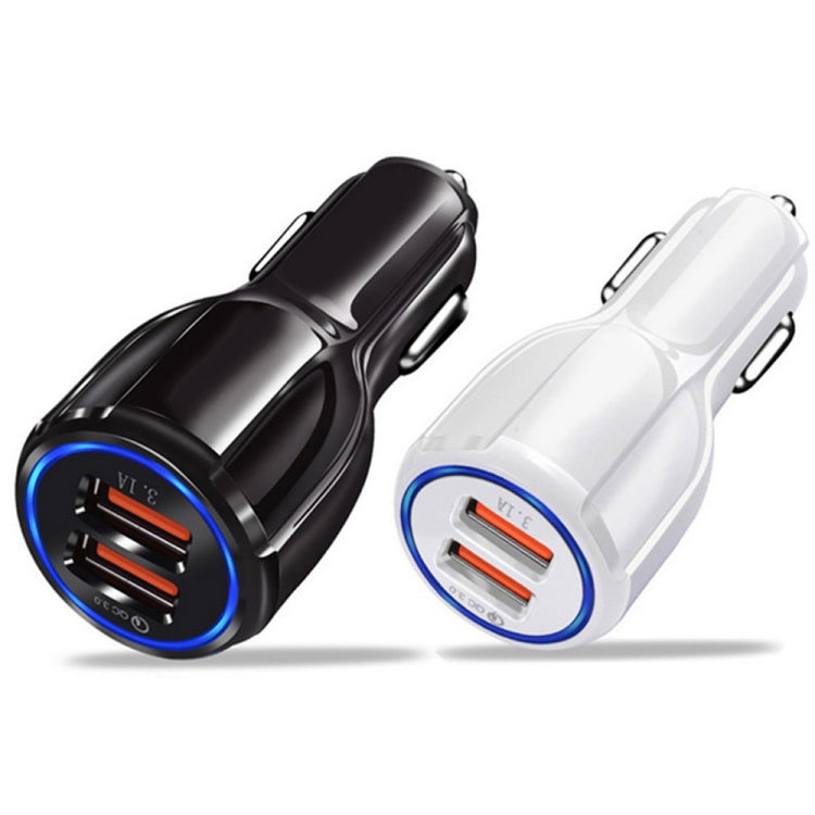 Qc3.0 Dual USB Car Charger + Micro USB Fast Charging Cable Car Charging Kit(White)