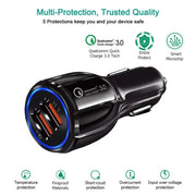 Qc3.0 Dual USB Car Charger + Micro USB Fast Charging Cable Car Charging Kit(White)