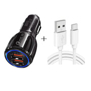 LZ-681 QC3.0 Dual USB Car Charging + Type-C Fast Charging Cable Car Charging Kit(Black)