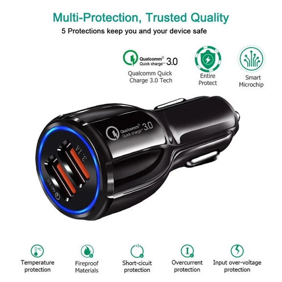 LZ-681 QC3.0 Dual USB Car Charging + Type-C Fast Charging Cable Car Charging Kit(Black)