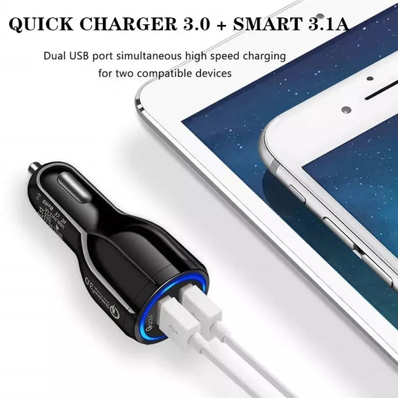 LZ-681 QC3.0 Dual USB Car Charging + Type-C Fast Charging Cable Car Charging Kit(Black)