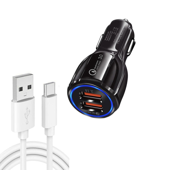 LZ-681 QC3.0 Dual USB Car Charging + Type-C Fast Charging Cable Car Charging Kit(White)
