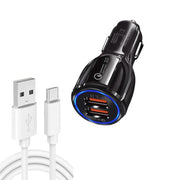 LZ-681 QC3.0 Dual USB Car Charging + Type-C Fast Charging Cable Car Charging Kit(Black)