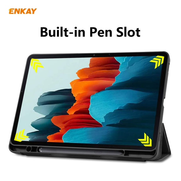 ENKAY ENK-8011 PU Leather + TPU Smart Case with Pen Slot for Samsung Galaxy Tab S8 / Galaxy Tab S7 11.0 T870 / T875(Black)