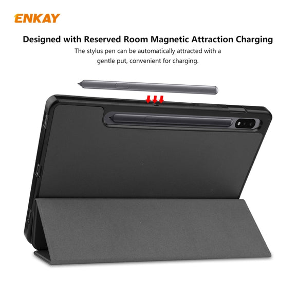 ENKAY ENK-8011 PU Leather + TPU Smart Case with Pen Slot for Samsung Galaxy Tab S8 / Galaxy Tab S7 11.0 T870 / T875(Black)