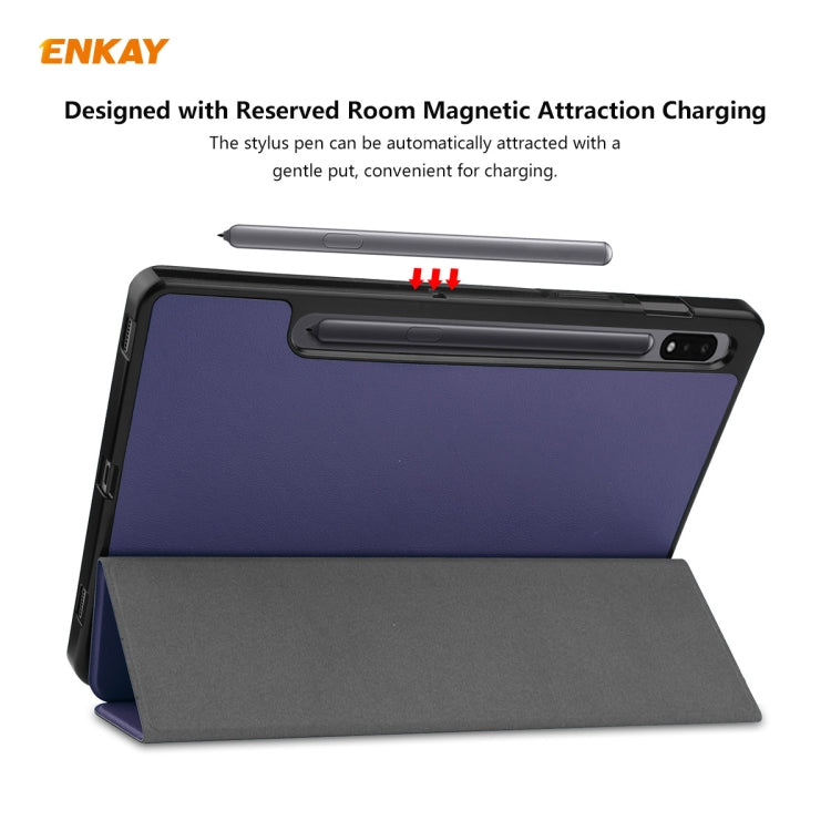 ENKAY ENK-8011 PU Leather + TPU Smart Case with Pen Slot for Samsung Galaxy Tab S8 / Galaxy Tab S7 11.0 T870 / T875(Dark Blue)