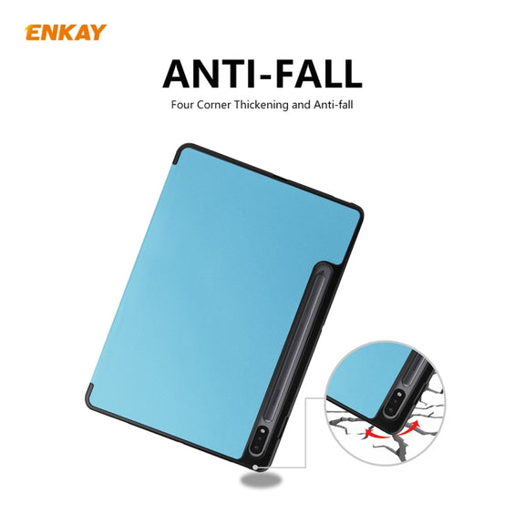 ENKAY ENK-8011 PU Leather + TPU Smart Case with Pen Slot for Samsung Galaxy Tab S8 / Galaxy Tab S7 11.0 T870 / T875(Light Blue)