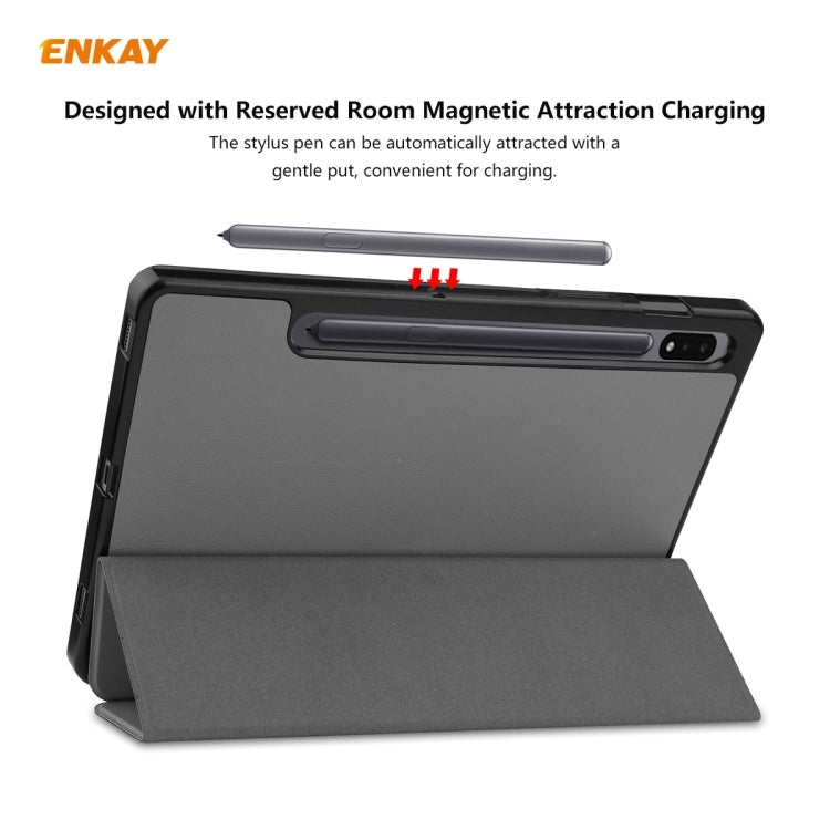 ENKAY ENK-8011 PU Leather + TPU Smart Case with Pen Slot for Samsung Galaxy Tab S8 / Galaxy Tab S7 11.0 T870 / T875(Grey) - Galaxy Tab S8 Cases by ENKAY | Online Shopping South Africa | PMC TechLife | Buy Now Pay Later Mobicred