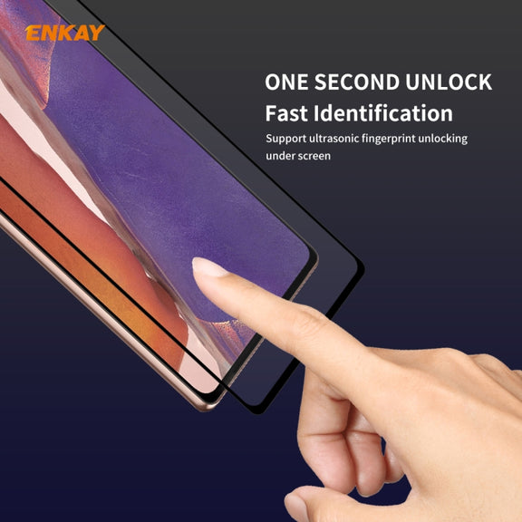 For Samsung Galaxy Note20 2pcs ENKAY Full Glue 0.2mm 9H 2.5D Tempered Glass Full Film, Support Fingerprint Unlock