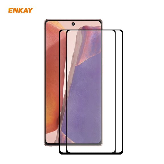 For Samsung Galaxy Note20 2pcs ENKAY Full Glue 0.2mm 9H 2.5D Tempered Glass Full Film, Support Fingerprint Unlock