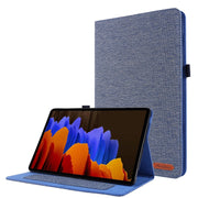 For Samsung Galaxy Tab S8 / Galaxy Tab S7 T870/T875 Horizontal Flip TPU + Fabric PU Leather Protective Case with Card Slots & Holder(DeepBlue)