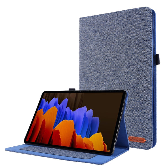 For Samsung Galaxy Tab S8 / Galaxy Tab S7 T870/T875 Horizontal Flip TPU + Fabric PU Leather Protective Case with Card Slots & Holder(DeepBlue)