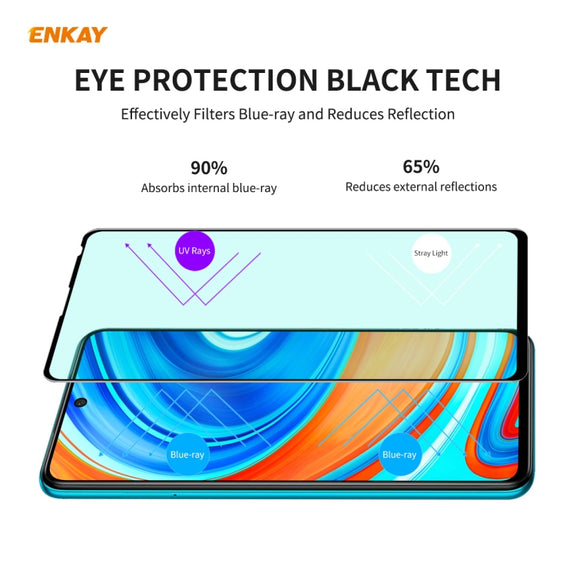 For Xiaomi Redmi Note 9S/Note 9 Pro 2 PCS ENKAY Hat-Prince 0.26mm 9H 6D Curved Full Screen Eye Protection Green Film Tempered Glass Protector
