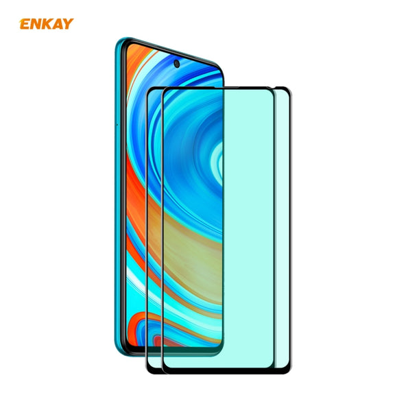 For Xiaomi Redmi Note 9S/Note 9 Pro 2 PCS ENKAY Hat-Prince 0.26mm 9H 6D Curved Full Screen Eye Protection Green Film Tempered Glass Protector