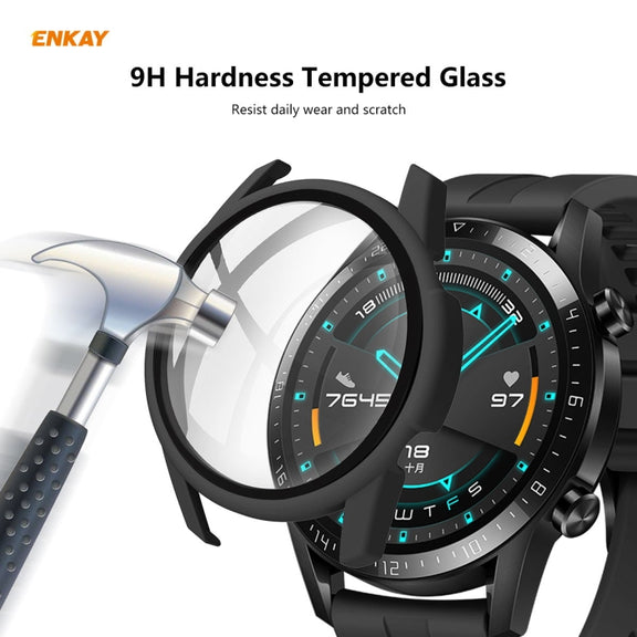 For Huawei Watch GT 2 46mm ENKAY Hat-Prince ENK-AC8202 Full Coverage PC Frosted Case + 9H Tempered Glass Protector(Green)