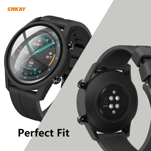 For Huawei Watch GT 2 46mm ENKAY Hat-Prince ENK-AC8202 Full Coverage PC Frosted Case + 9H Tempered Glass Protector(Green)