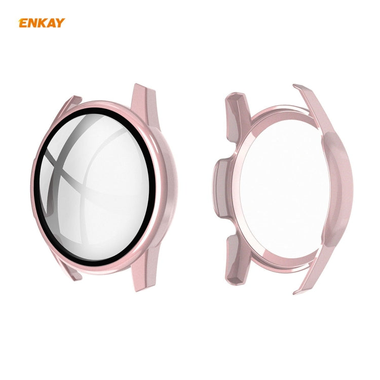 For Huawei Watch GT 2 42mm ENKAY Hat-Prince ENK-AC8201 Full Coverage PC Frosted Case + 9H Tempered Glass Protector(Pink) - Watch Cases by ENKAY | Online Shopping South Africa | PMC TechLife | Buy Now Pay Later Mobicred