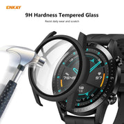 For Huawei Watch GT 2 42mm ENKAY Hat-Prince ENK-AC8201 Full Coverage PC Frosted Case + 9H Tempered Glass Protector(Pink) - Watch Cases by ENKAY