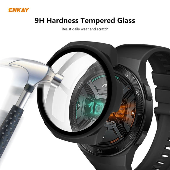For Huawei Watch GT 2e 46mm ENKAY Hat-Prince ENK-AC8203 Full Coverage PC Frosted Case + 9H Tempered Glass Film(Green) - Watch Cases by ENKAY