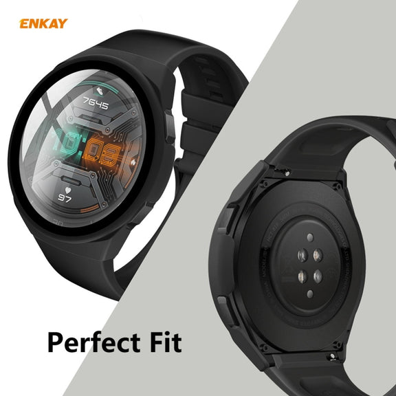 For Huawei Watch GT 2e 46mm ENKAY Hat-Prince ENK-AC8203 Full Coverage PC Frosted Case + 9H Tempered Glass Film(Green) - Watch Cases by ENKAY