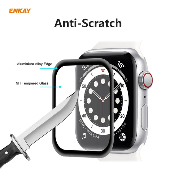 For Apple Watch 6/5/4/SE 44mm ENKAY Hat-Prince 0.2mm 9H Surface Hardness 3D Explosion-proof Aluminum Alloy Edge Full Screen Tempered Glass Screen Film