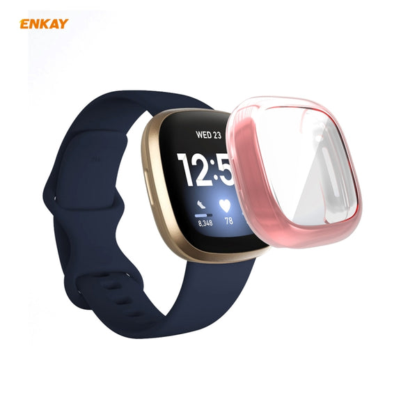 For Fitbit Versa 3 / Fitbit Sense ENKAY Hat-Prince ENK-AC8208 Full Coverage Electroplate TPU Soft Case(Pink) - Watch Cases by ENKAY