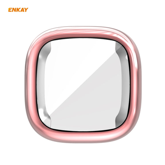 For Fitbit Versa 3 / Fitbit Sense ENKAY Hat-Prince ENK-AC8208 Full Coverage Electroplate TPU Soft Case(Pink) - Watch Cases by ENKAY