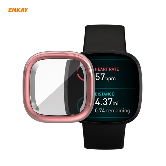 For Fitbit Versa 3 / Fitbit Sense ENKAY Hat-Prince ENK-AC8208 Full Coverage Electroplate TPU Soft Case(Pink) - Watch Cases by ENKAY