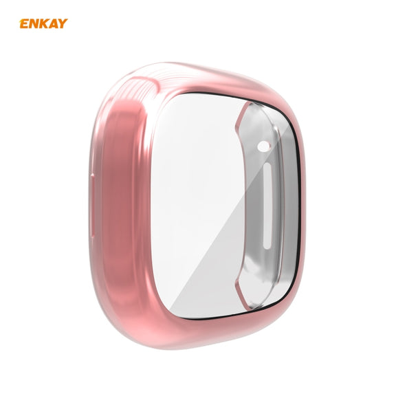 For Fitbit Versa 3 / Fitbit Sense ENKAY Hat-Prince ENK-AC8208 Full Coverage Electroplate TPU Soft Case(Pink) - Watch Cases by ENKAY