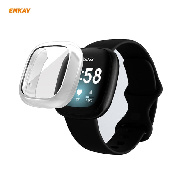For Fitbit Versa 3 / Fitbit Sense ENKAY Hat-Prince ENK-AC8208 Full Coverage Electroplate TPU Soft Case(Silver) - Watch Cases by ENKAY