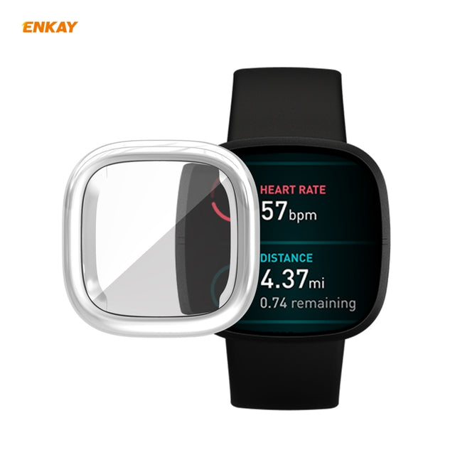 For Fitbit Versa 3 / Fitbit Sense ENKAY Hat-Prince ENK-AC8208 Full Coverage Electroplate TPU Soft Case(Silver) - Watch Cases by ENKAY