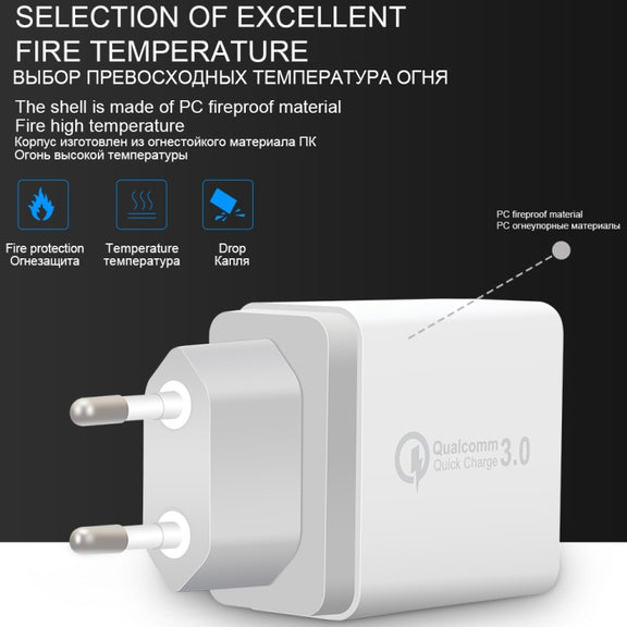 SDC-30W 2 in 1 USB to USB-C / Type-C Data Cable + 30W QC 3.0 USB + 2.4A Dual USB 2.0 Ports Mobile Phone Tablet PC Universal Quick Charger Travel Charger Set, EU Plug