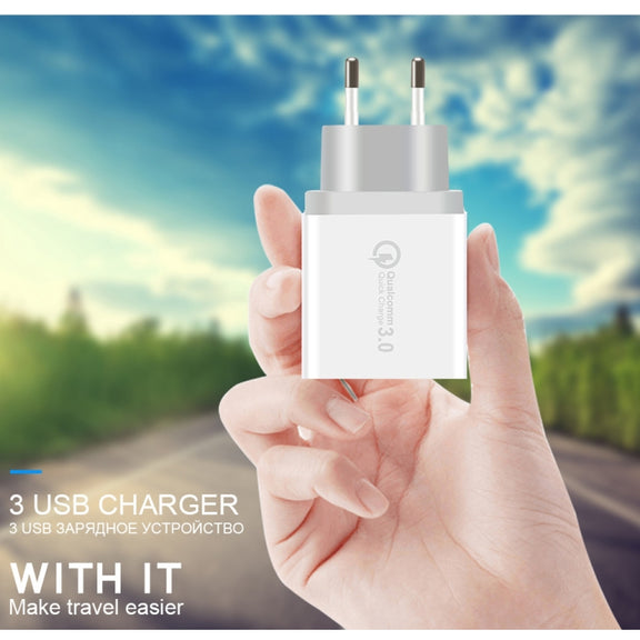 SDC-30W 2 in 1 USB to USB-C / Type-C Data Cable + 30W QC 3.0 USB + 2.4A Dual USB 2.0 Ports Mobile Phone Tablet PC Universal Quick Charger Travel Charger Set, EU Plug