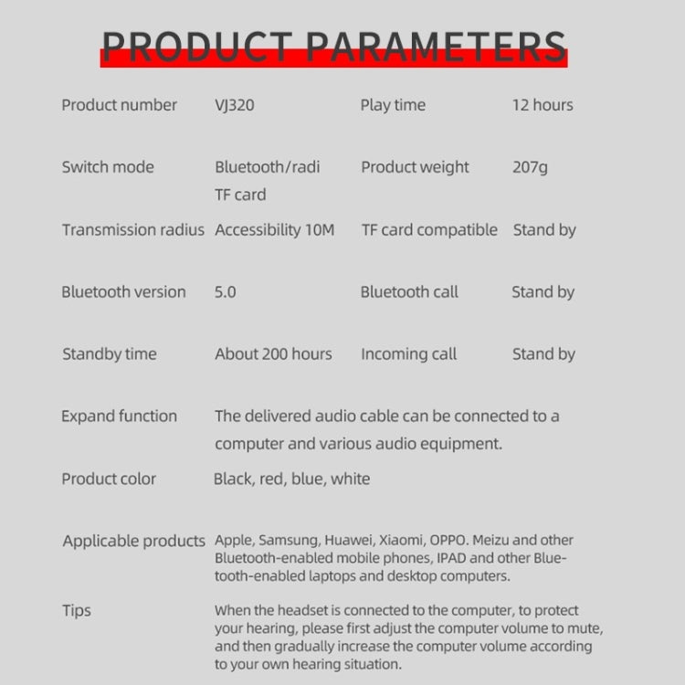 VJ320 Bluetooth 5.0 Head-mounted Foldable Wireless Headphones Support TF Card with Mic(Blue) - Headset & Headphone by PMC TechLife | Online Shopping South Africa | PMC TechLife