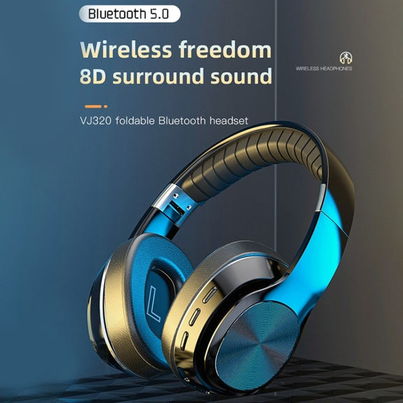 VJ320 Bluetooth 5.0 Head-mounted Foldable Wireless Headphones Support TF Card with Mic(Blue)