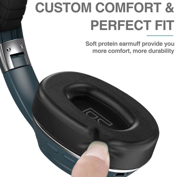 VJ320 Bluetooth 5.0 Head-mounted Foldable Wireless Headphones Support TF Card with Mic(Blue)