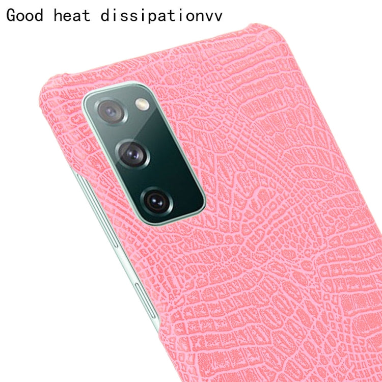 For Samsung Galaxy S20 FE Shockproof Crocodile Texture PC + PU Case(Pink)