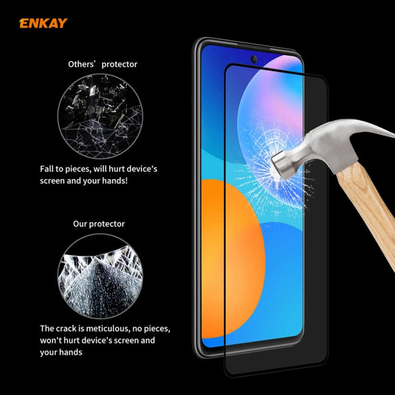 For Huawei P Smart 2021 2 PCS ENKAY Hat-Prince Full Glue 0.26mm 9H 2.5D Tempered Glass Full Coverage Film