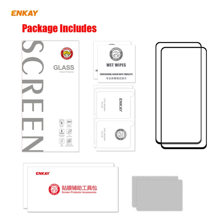 For Nokia 3.4 2 PCS ENKAY Hat-Prince Full Glue 0.26mm 9H 2.5D Tempered Glass Full Coverage Film