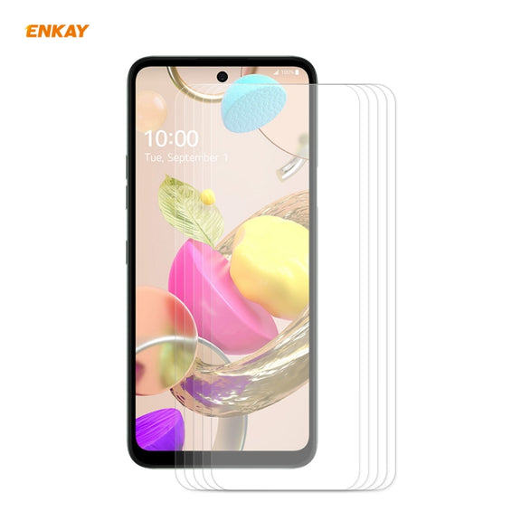 For LG K42 / K52 / K62 5 PCS ENKAY Hat-Prince 0.26mm 9H 2.5D Curved Edge Tempered Glass Film
