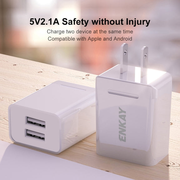 ENKAY Hat-Prince U008-1 10.5W 2.1A Dual USB Fast Charging Travel Charger Power Adapter, US Plug
