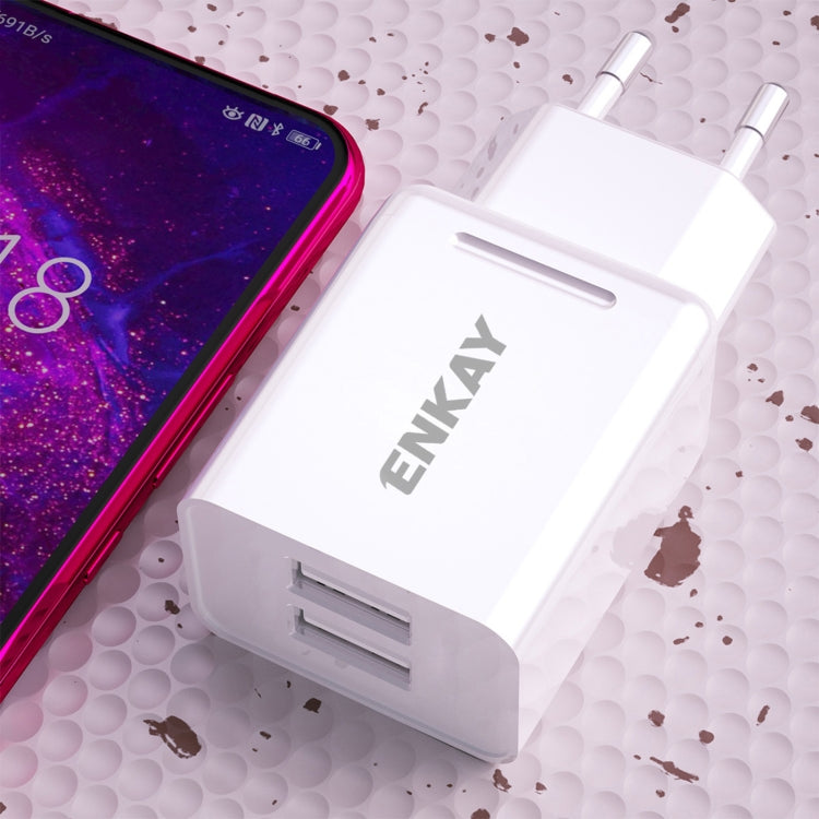 ENKAY Hat-Prince T003-1 10.5W 2.1A Dual USB Travel Charger Power Adapter for Huawei / Xiaomi / Samsung, EU Plug - free shipping - PMC TechLife - Order now!