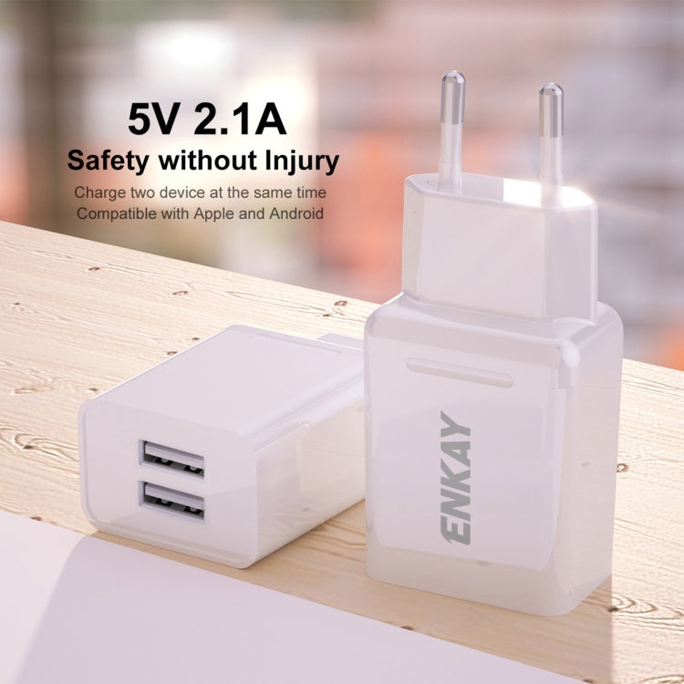 ENKAY Hat-Prince T003-1 10.5W 2.1A Dual USB Charging EU Plug Travel Power Adapter With 2.1A 1m 8 Pin Cable - free shipping - PMC TechLife - Order now!