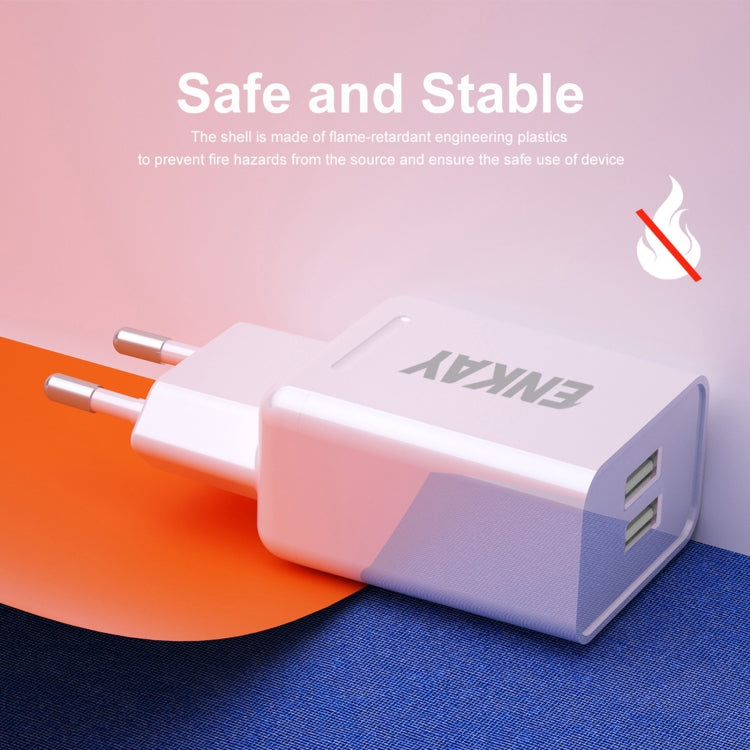 ENKAY Hat-Prince T003-1 10.5W 2.1A Dual USB Charging EU Plug Travel Power Adapter With 2.1A 1m 8 Pin Cable