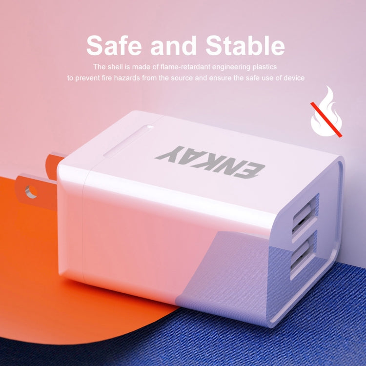 ENKAY Hat-Prince U008-1 10.5W 2.1A Dual USB Charging US Plug Travel Power Adapter With 2.1A 1m 8 Pin Cable