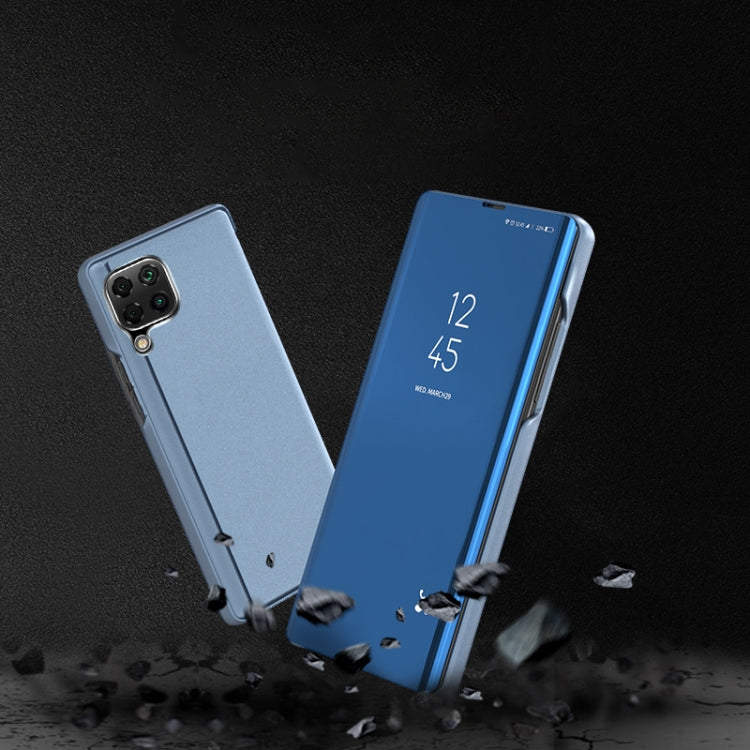 For Samsung Galaxy A12 Plated Mirror Horizontal Flip Leather Case with Holder(Blue) - Galaxy Phone Cases by PMC TechLife | Online Shopping South Africa | PMC TechLife | Buy Now Pay Later Mobicred