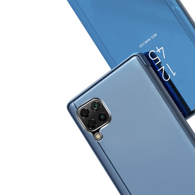 For Samsung Galaxy A12 Plated Mirror Horizontal Flip Leather Case with Holder(Blue) - Galaxy Phone Cases by PMC TechLife | Online Shopping South Africa | PMC TechLife | Buy Now Pay Later Mobicred