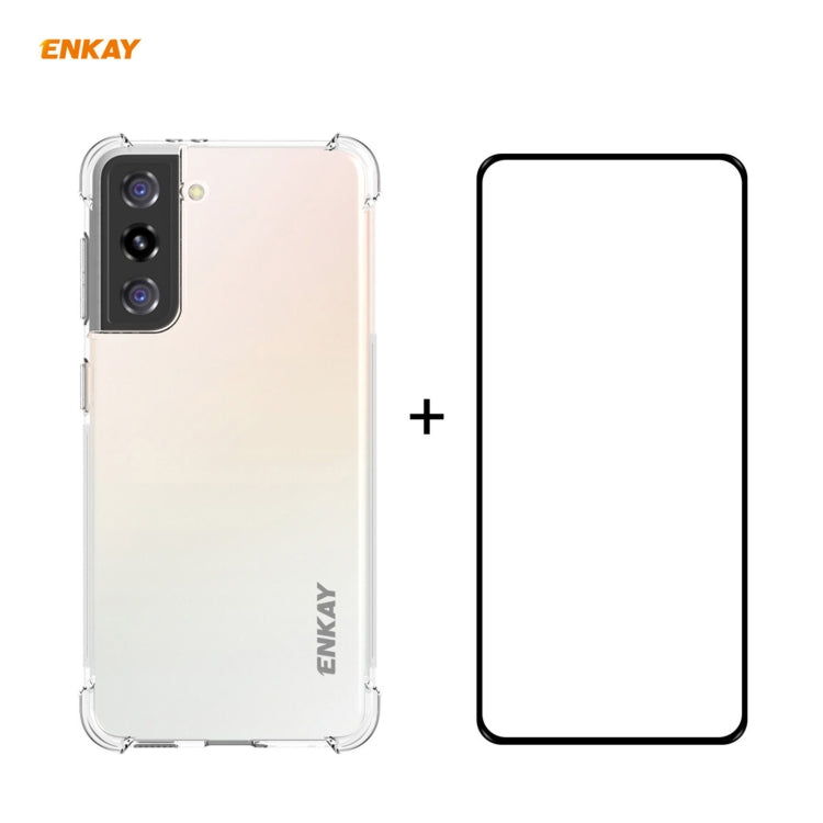 For Samsung Galaxy S21 5G Hat-Prince ENKAY Clear TPU Shockproof Case Soft Anti-slip Cover + 0.26mm 9H 2.5D Full Glue Full Coverage Tempered Glass Protector Film Support Fingerprint Unlock - free shipping - PMC TechLife - Order now!