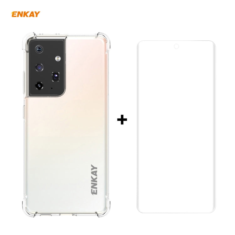 For Samsung Galaxy S21 Ultra 5G Hat-Prince ENKAY Clear TPU Shockproof Case Soft Anti-slip Cover + 3D Full Screen PET Curved Hot Bending HD Screen Protector Soft Film, Support Fingerprint Unlock - Galaxy S21 Ultra 5G Cases by ENKAY | Online Shopping South Africa | PMC TechLife | Buy Now Pay Later Mobicred