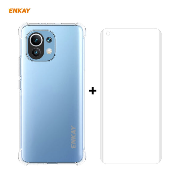 For Xiaomi Mi 11 Hat-Prince ENKAY Clear TPU Shockproof Case Soft Anti-slip Cover + 3D Full Screen PET Curved Hot Bending HD Screen Protector Soft Film, Support Fingerprint Unlock
